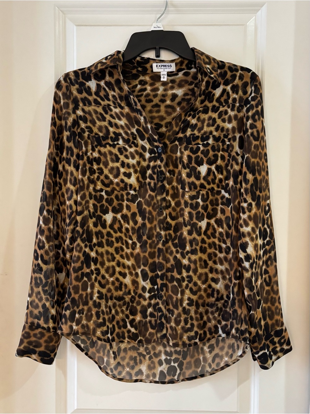Express Leopard Print Button-Down Shirt in Brown and Black